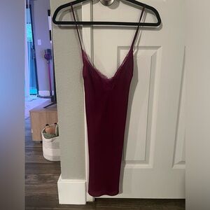 Maroon VS crisscross back slip silk dress